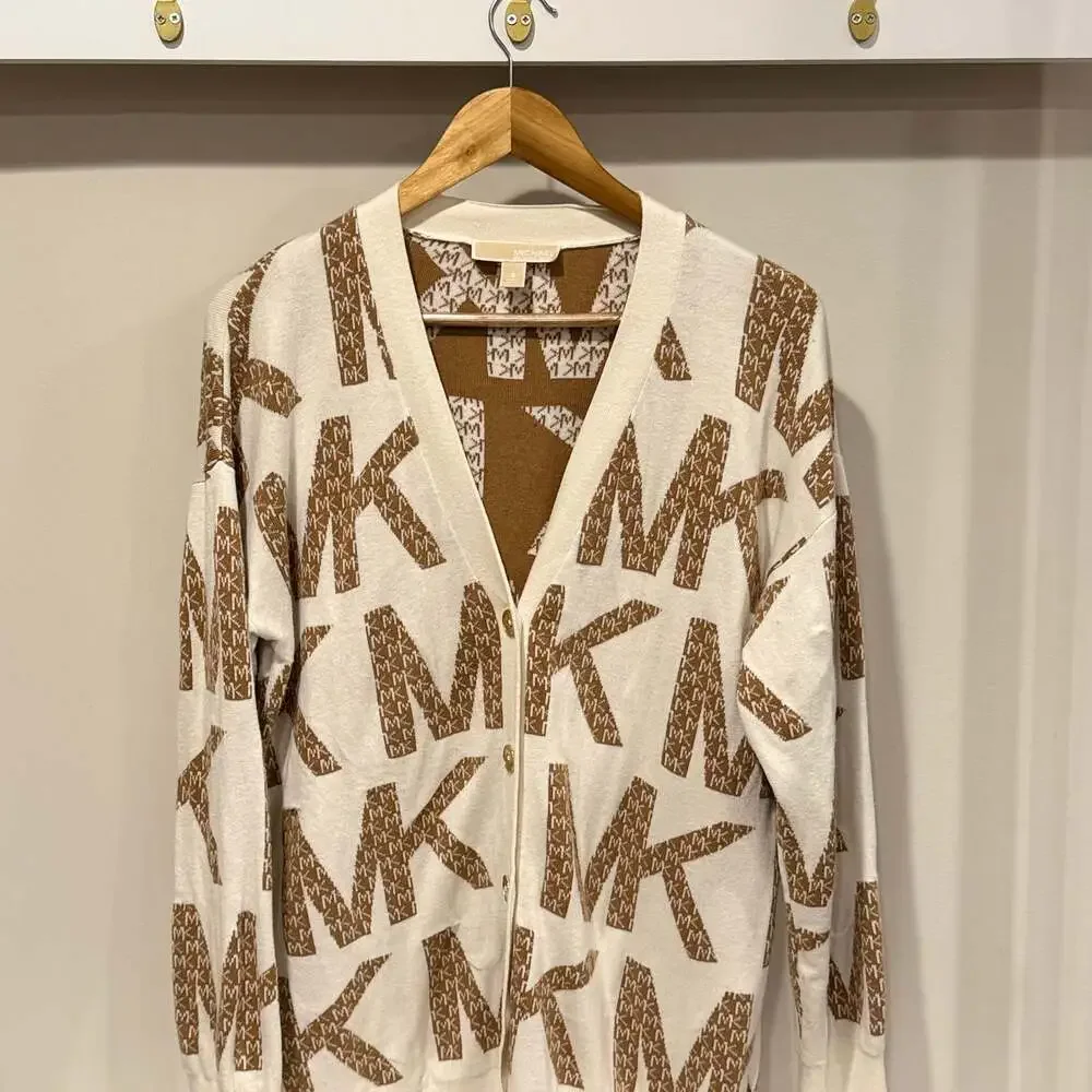 Michael Kors Knit Logo MK  Tan/Creme sweater - Picture 3 of 8